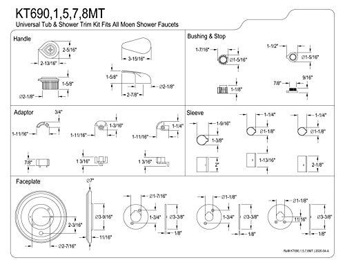 Kingston Brass KT690MT Showerscape Universal Tub Trim Kit (Fits Moen Shower Faucets), Matte Black 7 x 7 x 1.63