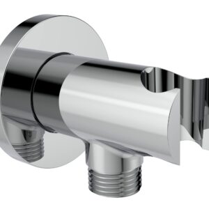 Aquaiaw Wall Supply Elbow with O-Ring Flange, Tapered 1/2 NPT Female Inlet, Solid Brass Wall Union W/Handshower Holder, Round Wall Supply Elbow W/Hand Shower bracket, Polished Chrome, G1/2 Outlet