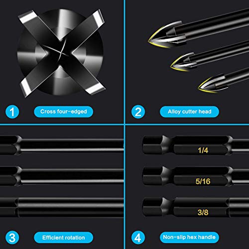 10-Piece Glass Concrete Drill Bit Set, Masonry Drill Bits for Brick, Plastic and Wood, Hex Shank Tungsten Carbide Tip Drilling Tools for Mirror and Ceramic Tile on Concrete and Brick Wall.