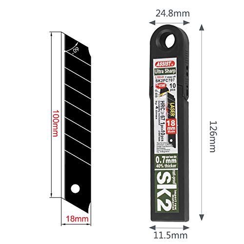 ASSIST 60-Pack 18mm Snap-off Blades,Nice Tempered Black Blade, SK2 High-Carbon Steel Replacement for all 18mm Utility Knife & Box Cutter