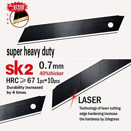 ASSIST 60-Pack 18mm Snap-off Blades,Nice Tempered Black Blade, SK2 High-Carbon Steel Replacement for all 18mm Utility Knife & Box Cutter