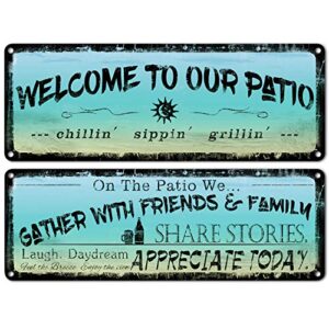 flinelife welcome to our patio metal sign, large size 16 x 6, outdoor decoration for patio, porch, pool,outdoor wall decor