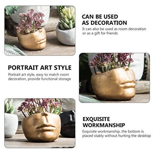 Cabilock 1pc Flowerpot Flower Pot Vase Head Face Vase Desk Flower Pot Desktop Flower Pot Cute Head Planter Decorative Plant Pot Creative Planter Bonsai Pots Cement Pearlescent Makeup