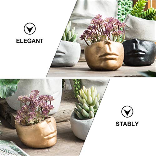 Cabilock 1pc Flowerpot Flower Pot Vase Head Face Vase Desk Flower Pot Desktop Flower Pot Cute Head Planter Decorative Plant Pot Creative Planter Bonsai Pots Cement Pearlescent Makeup