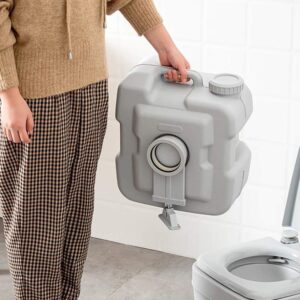 Portable Toilet 5 Gallon, Outdoor Travel Mobile Flush Toilet Camping Porta Potty Durable Leak Proof Flushable RV Toilet Easy to use With Detachable Tanks (Grey, Piston Flush Pump)