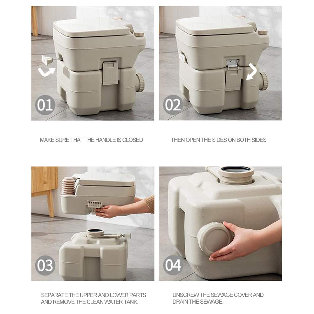 Portable Toilet 5 Gallon, Outdoor Travel Mobile Flush Toilet Camping Porta Potty Durable Leak Proof Flushable RV Toilet Easy to use With Detachable Tanks (Grey, Piston Flush Pump)