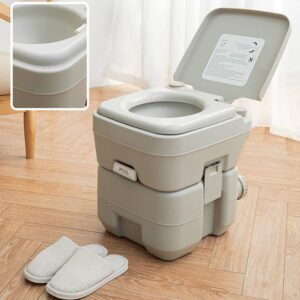 Portable Toilet 5 Gallon, Outdoor Travel Mobile Flush Toilet Camping Porta Potty Durable Leak Proof Flushable RV Toilet Easy to use With Detachable Tanks (Grey, Piston Flush Pump)