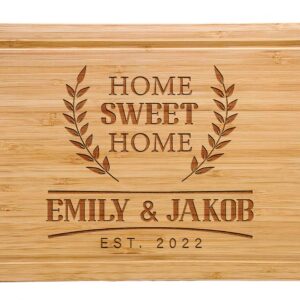 Customized New Home Housewarming Gift, Home Owner Couple Gift Ideas, Personalized Home Sweet Home Bamboo Cutting Board Present for First Home Buyer, Real Estate Engraved Gifts for New Home Buyer Gift