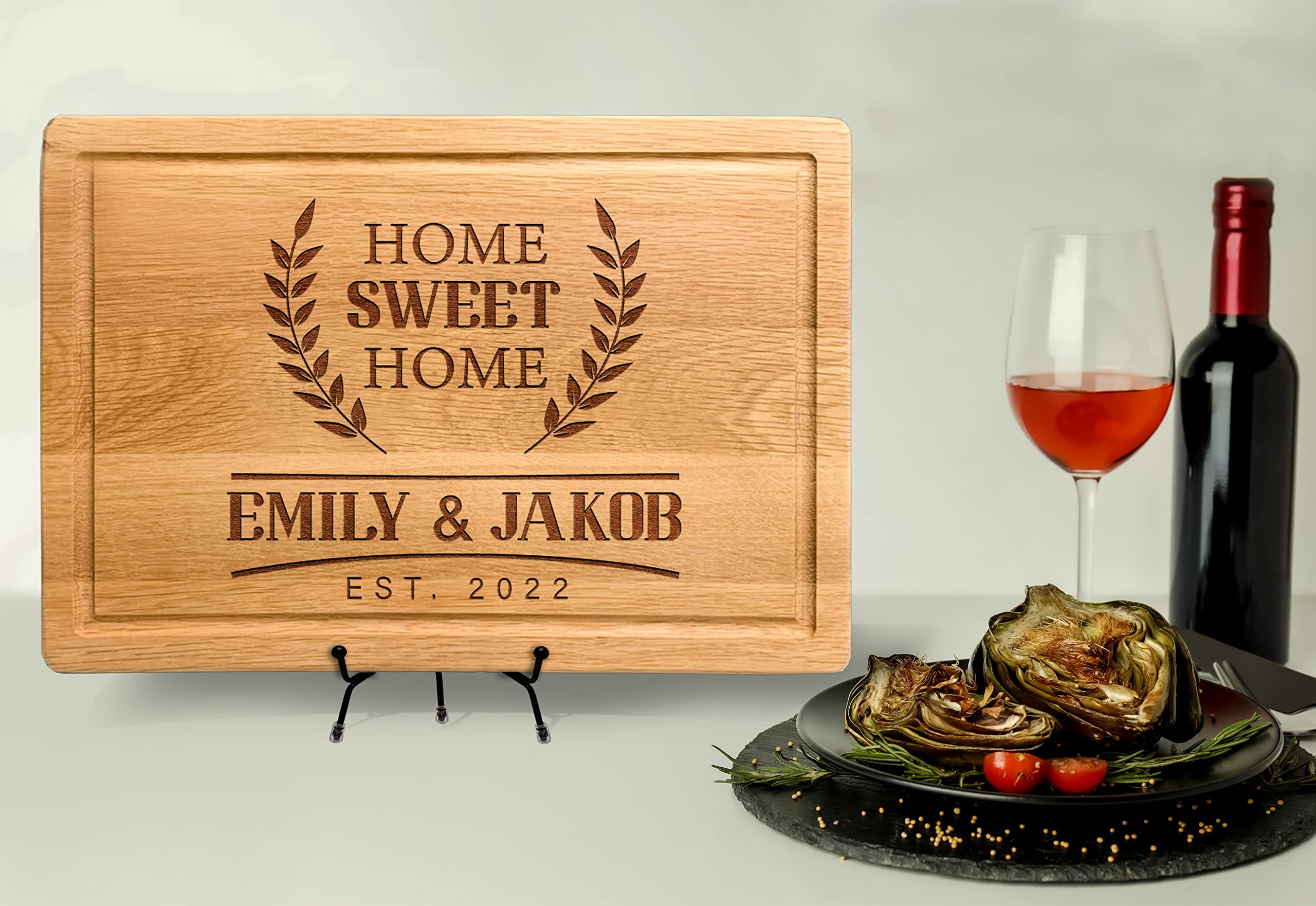 Customized New Home Housewarming Gift, Home Owner Couple Gift Ideas, Personalized Home Sweet Home Bamboo Cutting Board Present for First Home Buyer, Real Estate Engraved Gifts for New Home Buyer Gift