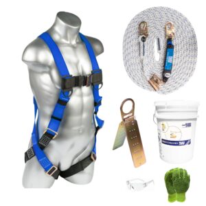 palmer safety harness, 50ft vertical rope and anchor set i construction fall arrest kit for roofers and construction workers i osha and ansi compliant equipment