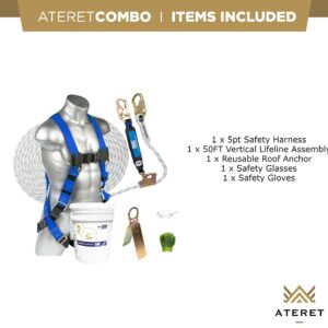 Palmer Safety Harness, 50ft Vertical Rope and Anchor Set I Construction Fall Arrest Kit for Roofers and Construction Workers I OSHA and ANSI Compliant Equipment