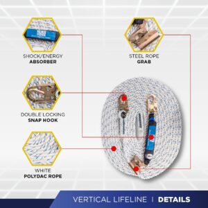 Palmer Safety Harness, 50ft Vertical Rope and Anchor Set I Construction Fall Arrest Kit for Roofers and Construction Workers I OSHA and ANSI Compliant Equipment