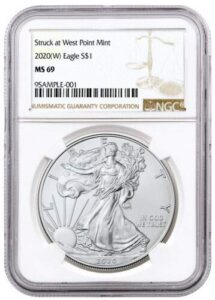 2020 silver american eagle (west point) dollar brilliant uncirculated ngc