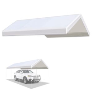 yardgrow 10x20 canopy replacement cover carport replacement top canopy cover for tent garage shelter with ball bungee cords white (only cover, frame not included)