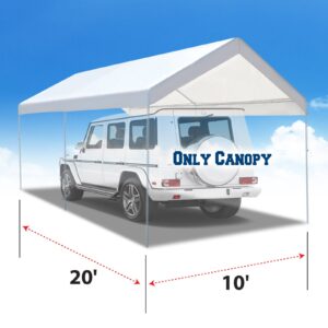 YardGrow 10x20 Canopy Replacement Cover Carport Replacement Top Canopy Cover for Tent Garage Shelter with Ball Bungee Cords White (Only Cover, Frame Not Included)