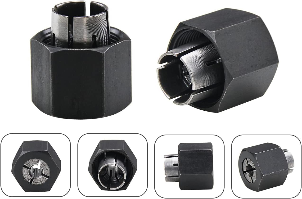 Thaekuns 2 piece Router Collet Kit 1/4" and 1/2" fits for Dewalt 326286-04, 326286-03, Bosch 2610906283, 2610906284, Hitachi 323-293, 323-421,Big Horn 19691,19693&RC025DW,RC050DW