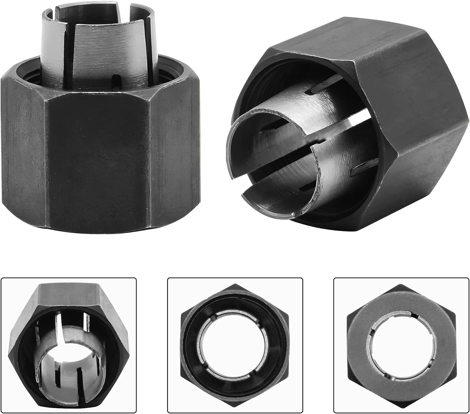 Thaekuns 2 piece Router Collet Kit 1/4" and 1/2" fits for Dewalt 326286-04, 326286-03, Bosch 2610906283, 2610906284, Hitachi 323-293, 323-421,Big Horn 19691,19693&RC025DW,RC050DW