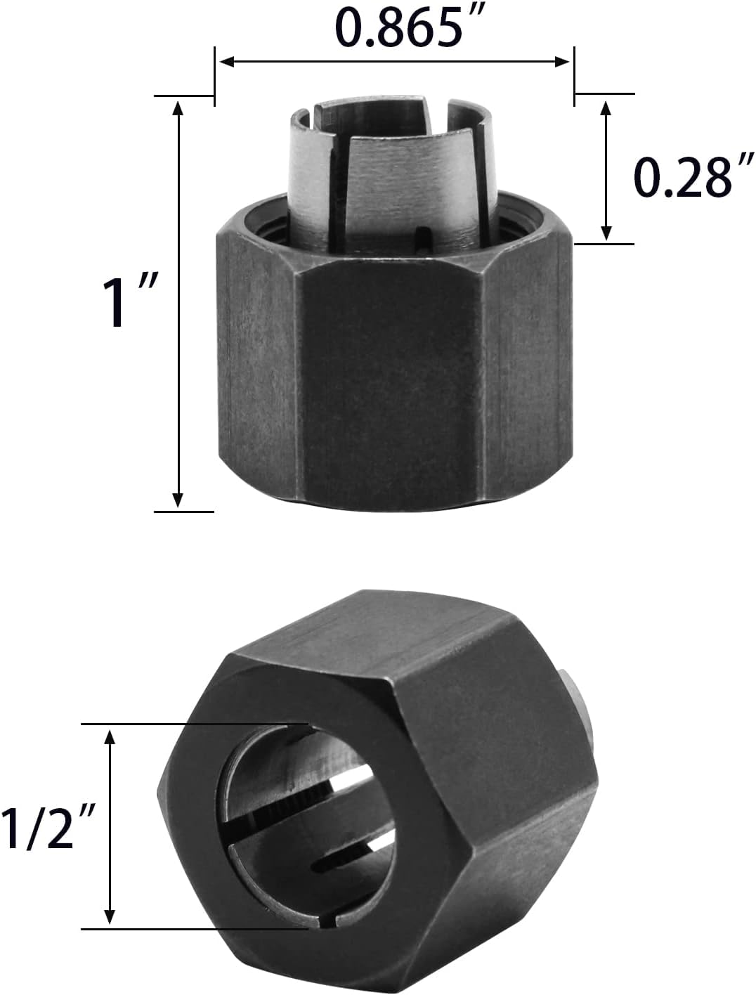 Thaekuns 2 piece Router Collet Kit 1/4" and 1/2" fits for Dewalt 326286-04, 326286-03, Bosch 2610906283, 2610906284, Hitachi 323-293, 323-421,Big Horn 19691,19693&RC025DW,RC050DW