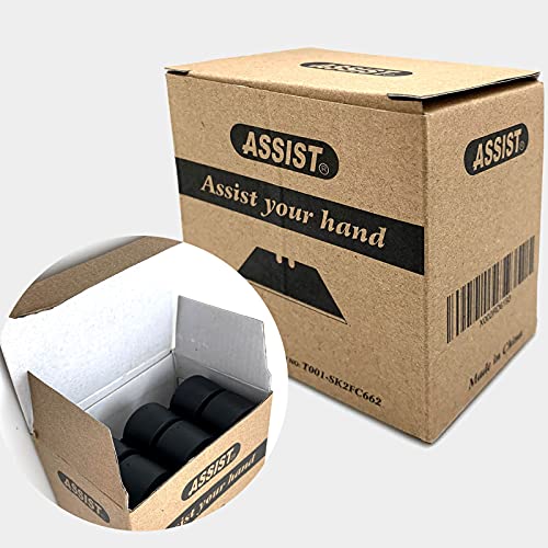 ASSIST 60-pack Utility Knife Blades,6 Durable Plastic Boxes, SK2 High-Carbon Steel,Nice Tempered Black Blade Replacement for Standard Retractable Cutting Knives, Box Cutter