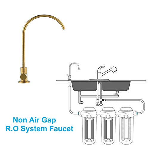 HogarDeco Drinking Water Faucet, Kitchen Beverage Faucet in 304 Stainless Steel, Non-Air-Gap Pure Water Filter Faucet for Sink, Fit for Reverse Osmosis Water Purify System (Brushed Brass)