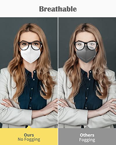 YUIKIO KN95 Face Mask, 30 Pack Protective KN95 Masks for Adults, Filter Efficiency≥95%,5 Layers Filter Safety Mask Against PM2.5 Disposable KN95 Respirator Masks in Bulk (White)