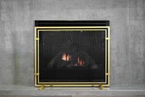barton 40x31in single panel fireplace screen wrought iron frame gold-tone fire spark guard for outdoor or indoor use