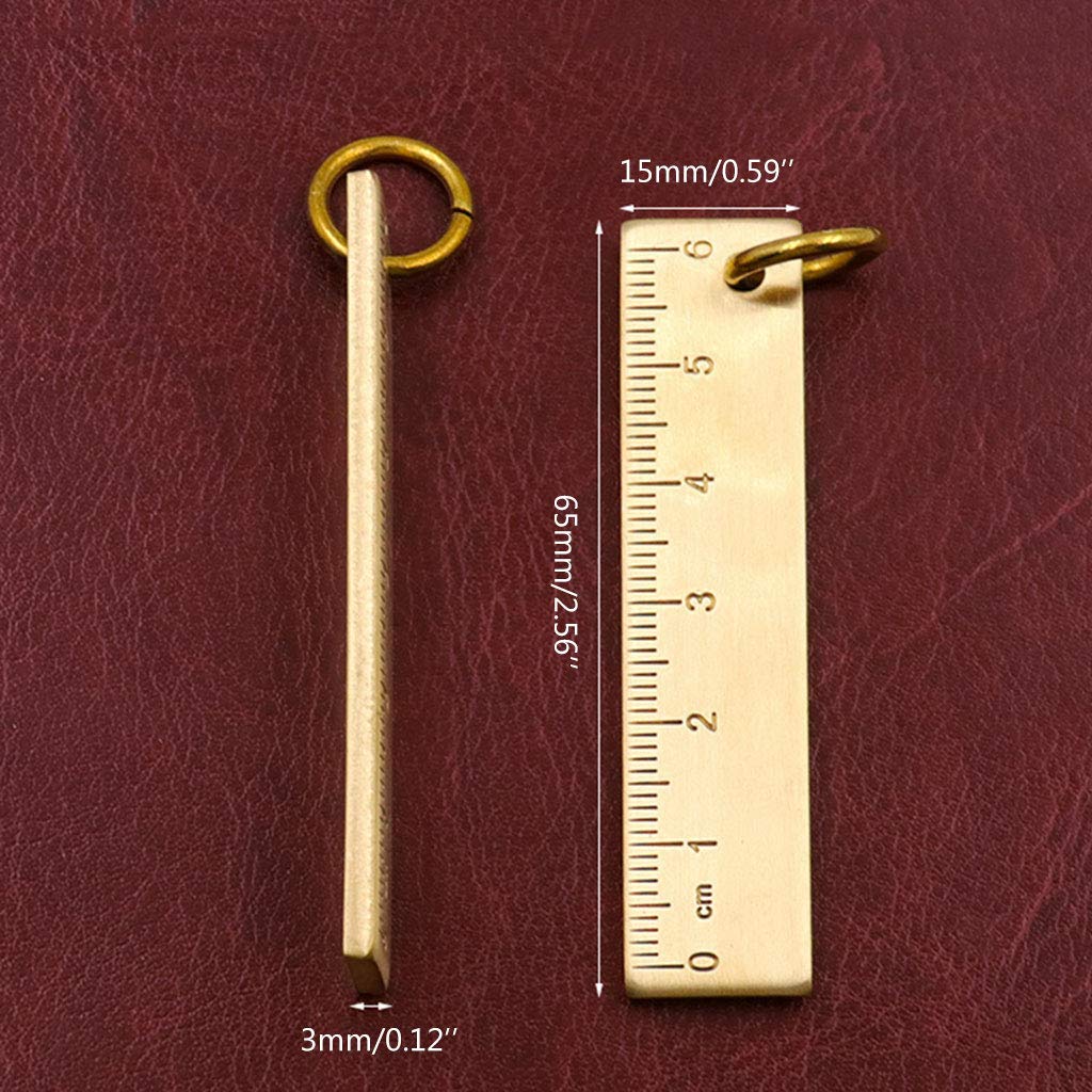 HELYZQ Portable 6cm Small Copper Ruler 3mm Thickened Brass Metal Ruler Keychain Rule