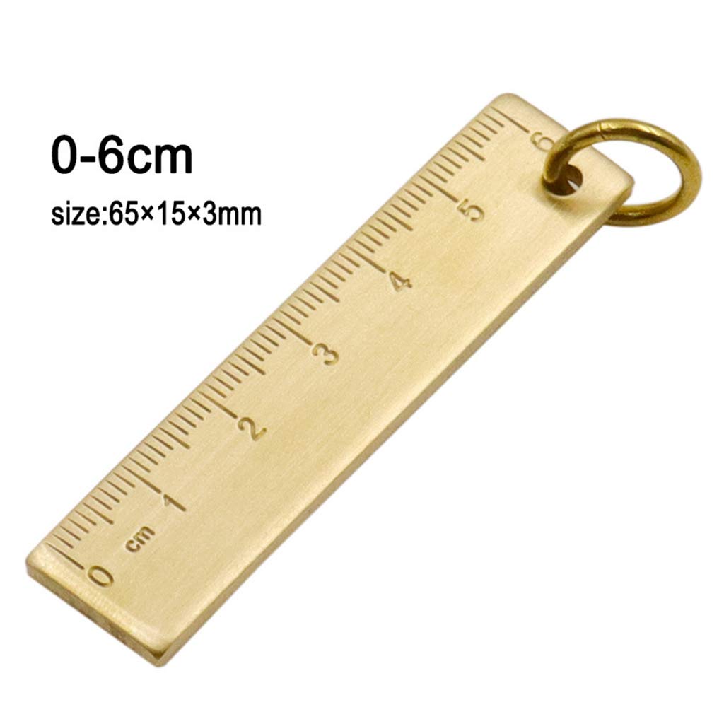 HELYZQ Portable 6cm Small Copper Ruler 3mm Thickened Brass Metal Ruler Keychain Rule