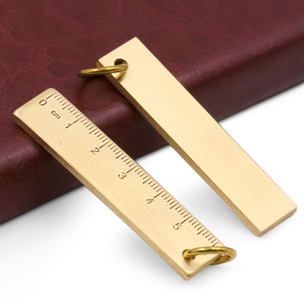 HELYZQ Portable 6cm Small Copper Ruler 3mm Thickened Brass Metal Ruler Keychain Rule