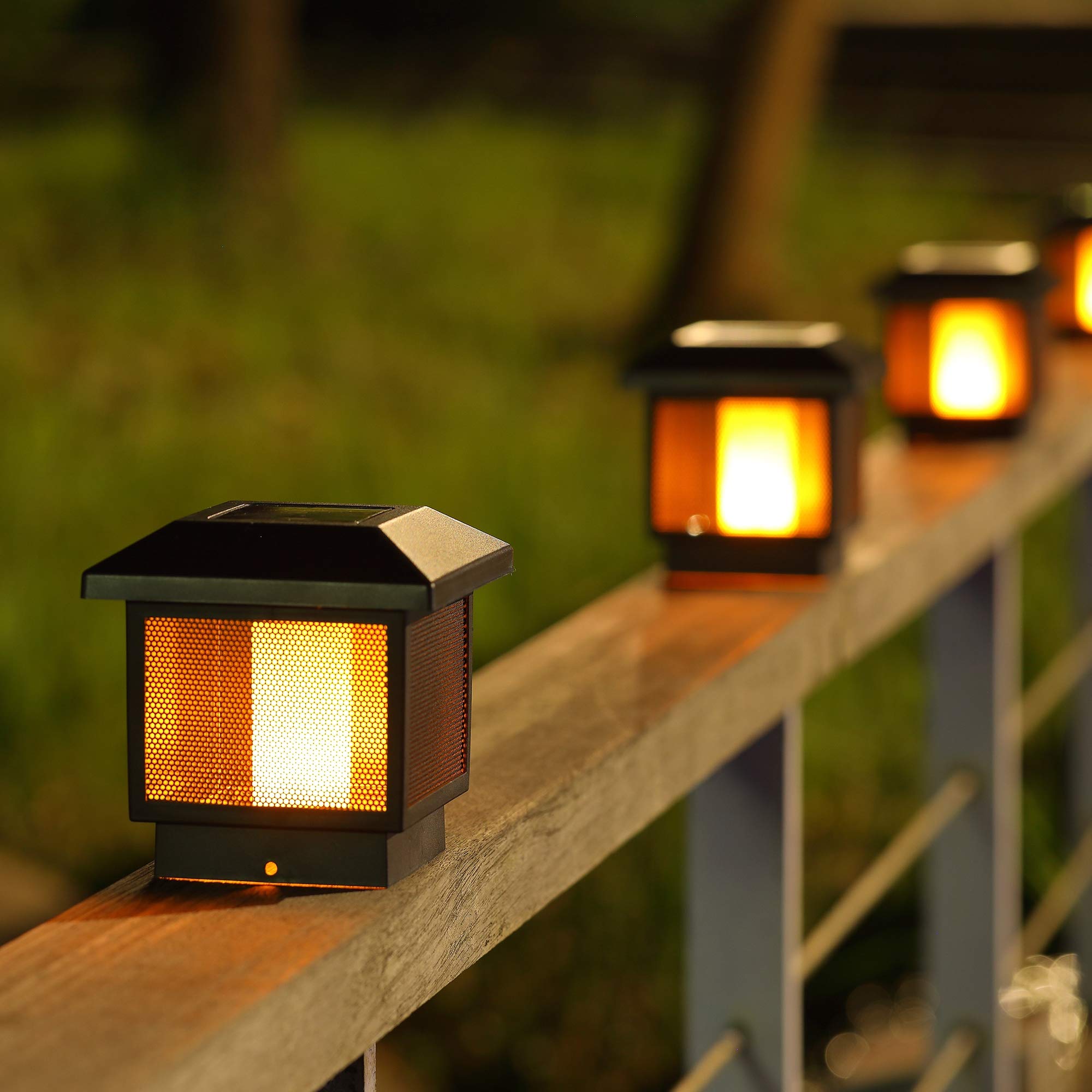 MAGGIFT 2 Pack Solar Flame Post Lights, Outdoor Brightness 72 SMD LEDs Flickering Flame Solar Powered Cap Light for Halloween Christmas, Fits 4x4, 5x5 or 6x6 Wooden Posts, for Yard Fence Deck or Patio