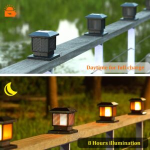 MAGGIFT 2 Pack Solar Flame Post Lights, Outdoor Brightness 72 SMD LEDs Flickering Flame Solar Powered Cap Light for Halloween Christmas, Fits 4x4, 5x5 or 6x6 Wooden Posts, for Yard Fence Deck or Patio