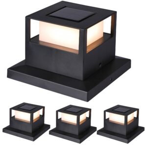 maggift 4 pack solar post lights, 20 lumen outdoor warm white high brightness smd led lighting solar powered cap light, fits 4x4, 5x5 or 6x6 wooden posts, waterproof for yard fence deck or patio