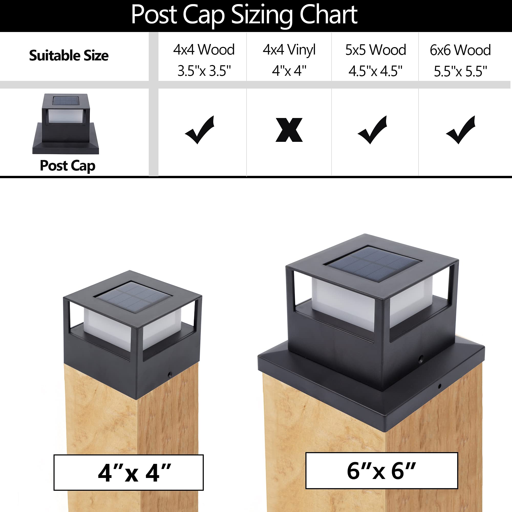 MAGGIFT 4 Pack Solar Post Lights, 20 Lumen Outdoor Warm White High Brightness SMD LED Lighting Solar Powered Cap Light, Fits 4x4, 5x5 or 6x6 Wooden Posts, Waterproof for Yard Fence Deck or Patio