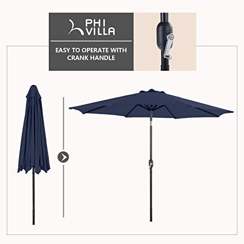PHI VILLA 10ft Patio Umbrella Clearance, Outdoor Market Table Umbrellas with 8 Ribs and Push Button Tilt for Garden Deck & Poolside, Navy Blue