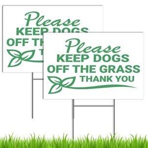 2 pc please keep off grass sign with stake - 8 x 12 coroplast no pooping dog signs for yard - stay off grass sign - keep dogs off lawn sign