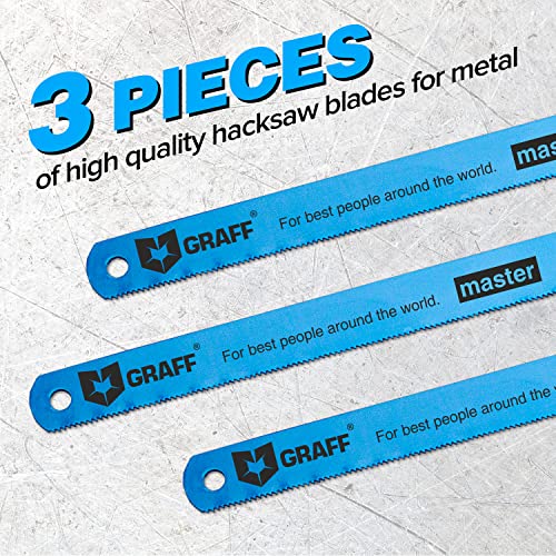 GRAFF Bi-Metal Molybdenum Hacksaw Blades 12 Inch for Metal and Steel Cutting 24 tpi - Handsaw Blades Replacement HSS