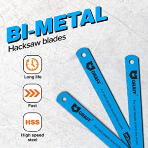 GRAFF Bi-Metal Molybdenum Hacksaw Blades 12 Inch for Metal and Steel Cutting 24 tpi - Handsaw Blades Replacement HSS