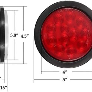 Partsam 8Pcs 4" Round Red LED Trailer Tail Light, 4 Inch Round Led Stop Turn Tail Lights Brake Brake Trailer Lights for RV Trucks, Rubber Grommets and 3-Prong Wire Pigtails Included