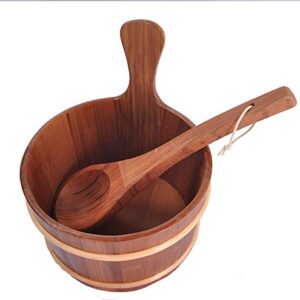 Astarama Sauna Bucket and Ladle, Handmade Cedar Wooden Hot Tub Barrel Sauna Natural Sauna Spa Accessory Bath Accessories Supplies