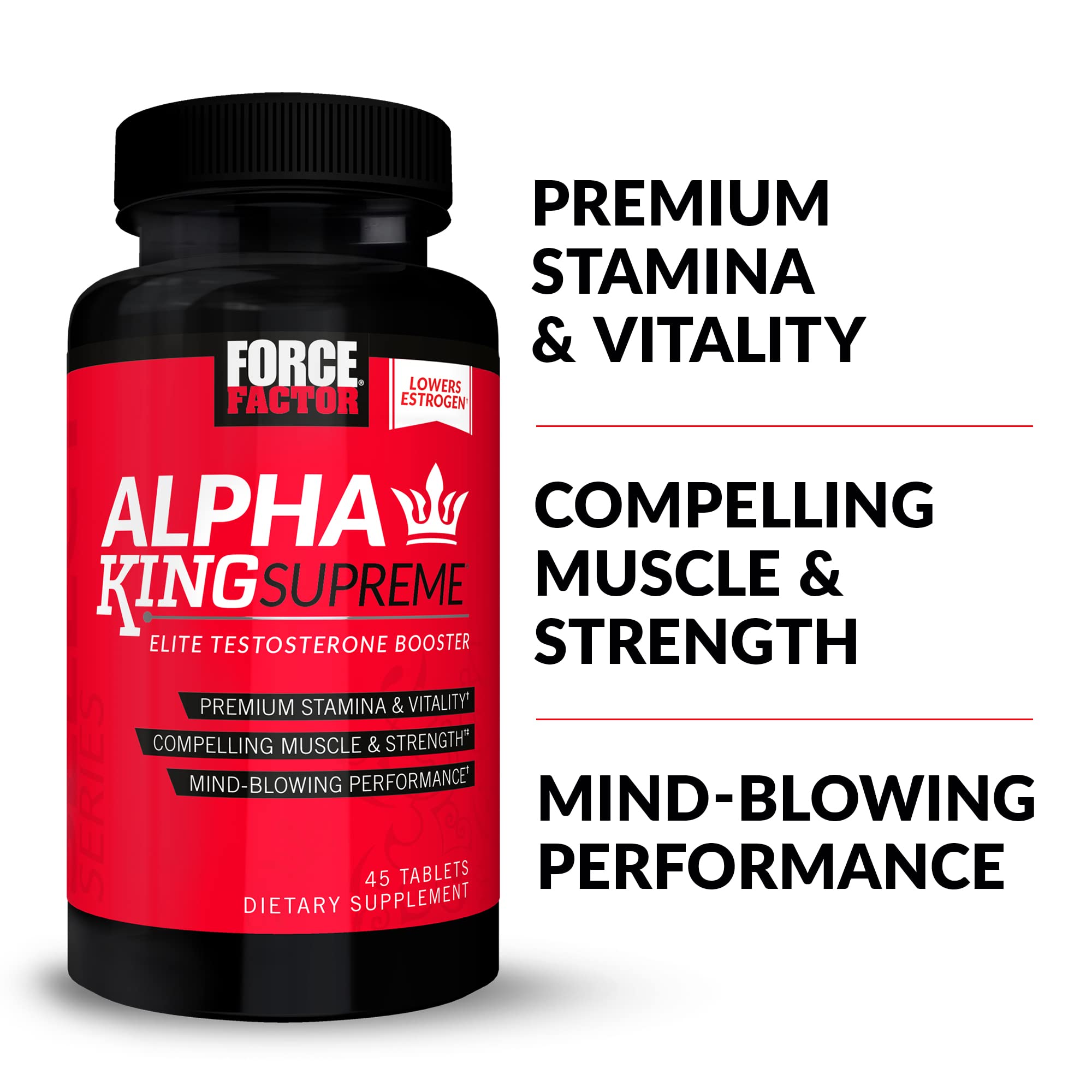 FORCE FACTOR Alpha King Supreme Testosterone Booster for Men with Fenugreek Seed & Ashwagandha to Increase Drive & Vitality, Boost Performance, and Build Muscle & Strength, 120 Tablets