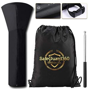 safeguard360 patio heater cover waterproof 420d oxford thickness, with stainless steel telescopic rod, and storage bag in black (89in x 35in x 19in- universal fit for outdoor stand up heaters)