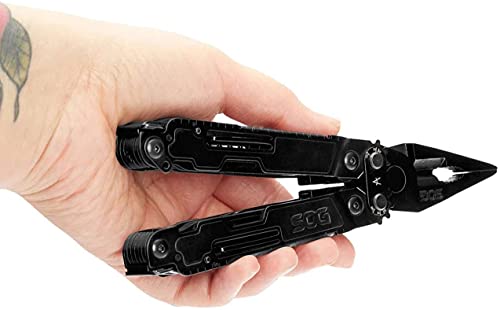 SOG PowerAccess Deluxe All-Around Heavy Duty Stainless Steel Multi-Tool w/Nylon Sheath, Two Knife Blades, Can & Bottle Opener, Black