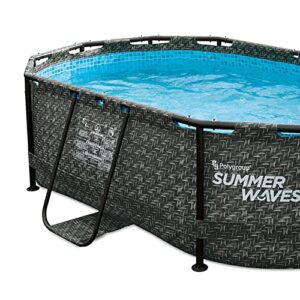 Summer Waves 9.8' x 6.5' Dark Herringbone Active Frame Oval Outdoor Backyard Swimming Pool with SFX330 SkimmerPlus Filter Pump
