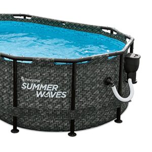 Summer Waves 9.8' x 6.5' Dark Herringbone Active Frame Oval Outdoor Backyard Swimming Pool with SFX330 SkimmerPlus Filter Pump