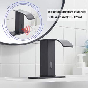 GGStudy Automatic Sensor Matte Black Touchless Bathroom Sink Faucet with Hole Cover Plate Vanity Faucets Hands Free Waterfall Bathroom Water Tap with Control Box and Temperature Mixer