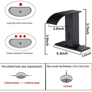 GGStudy Automatic Sensor Matte Black Touchless Bathroom Sink Faucet with Hole Cover Plate Vanity Faucets Hands Free Waterfall Bathroom Water Tap with Control Box and Temperature Mixer