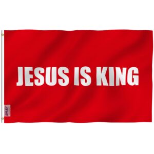 anley fly breeze 3x5 foot jesus is king flag - vivid color and fade proof - canvas header and double stitched - white christian flags polyester with brass grommets 3 x 5 ft