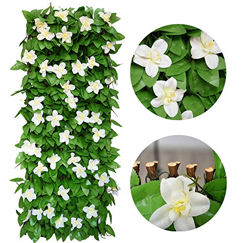 GLANT Expandable Fence Privacy Screen for Balcony Patio Outdoor,Decorative Faux Ivy Fencing Panel,Artificial Hedges (Single Sided Leaves) (1, Green-Flowers)