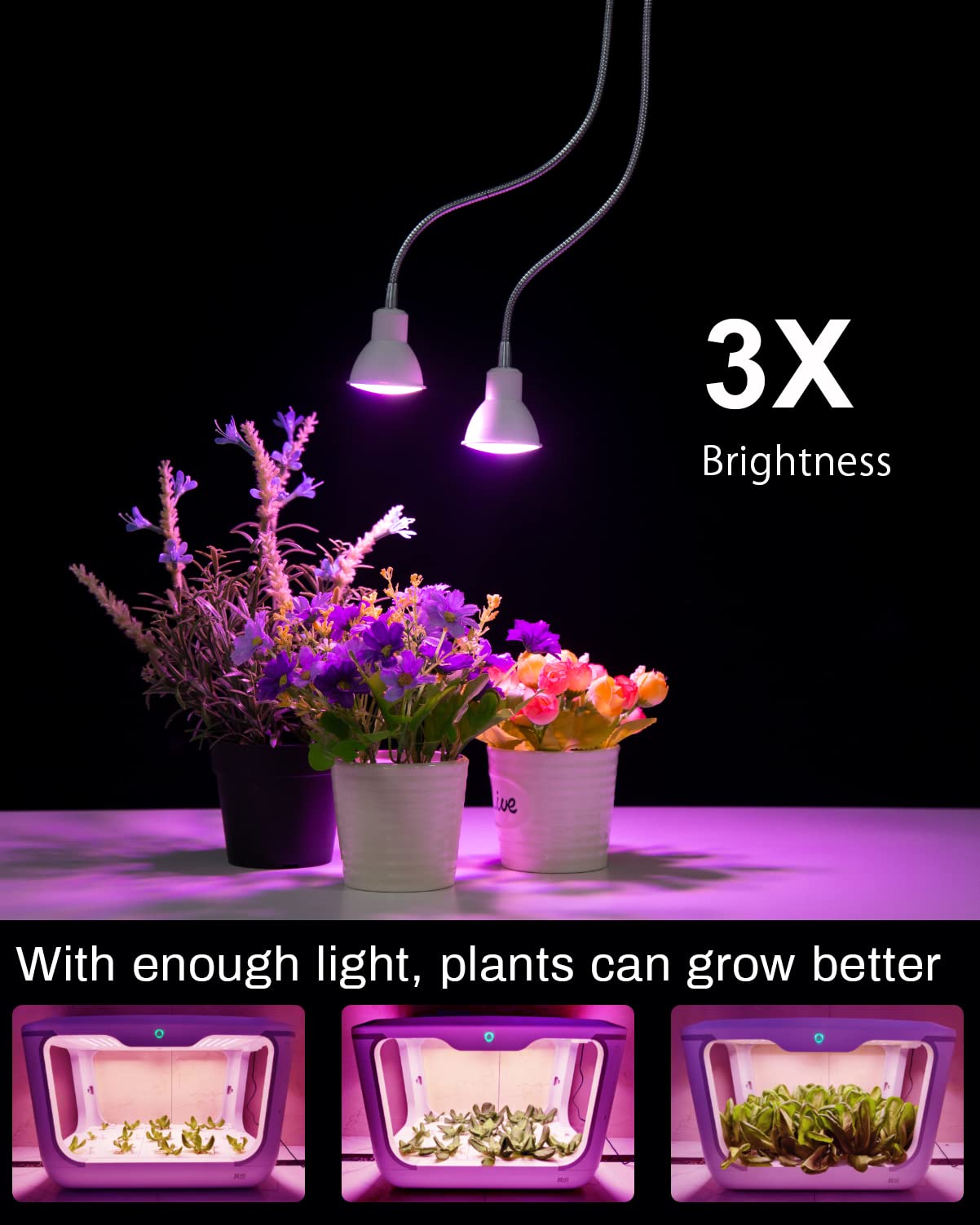 APLANT Grow Light for Indoor Plants, Desk Clip Plant Light with Cool White Red Blue LEDs,14W Flexible Dual Head Plant Lamp with Auto Timer 6/10/12H, Out of The Box Plant Grow Light for House Plants