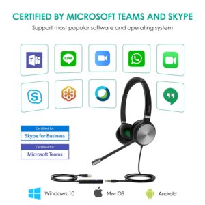 Yealink UH36 Professional Wired Headset - Telephone Headphones for Calls and Music, Noise Cancelling Headset with Mic for Computer PC Laptop（for Teams Optimized, Stereo,3.5mm Jack/USB Connection）